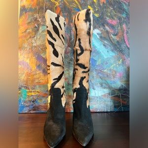 Versace Couture Animal Print Knee High Boots